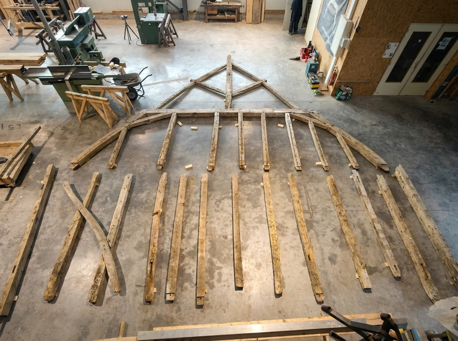 Atelier de charpenterie, vue en plongée