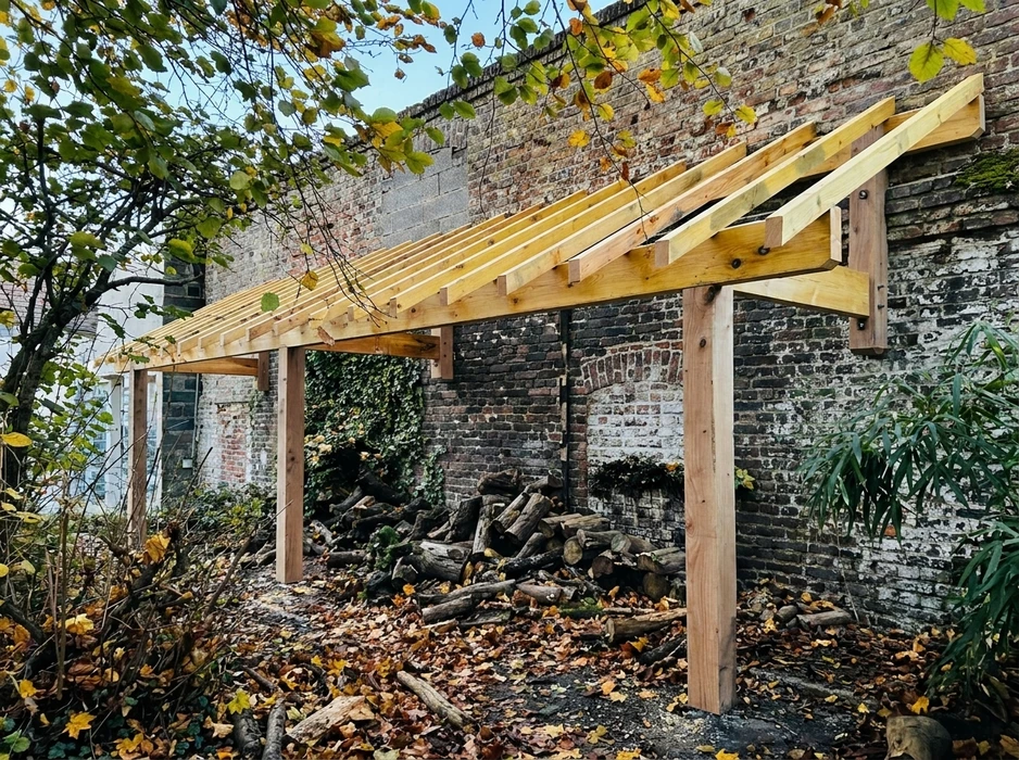 Atelier de charpenterie, vue en plongée